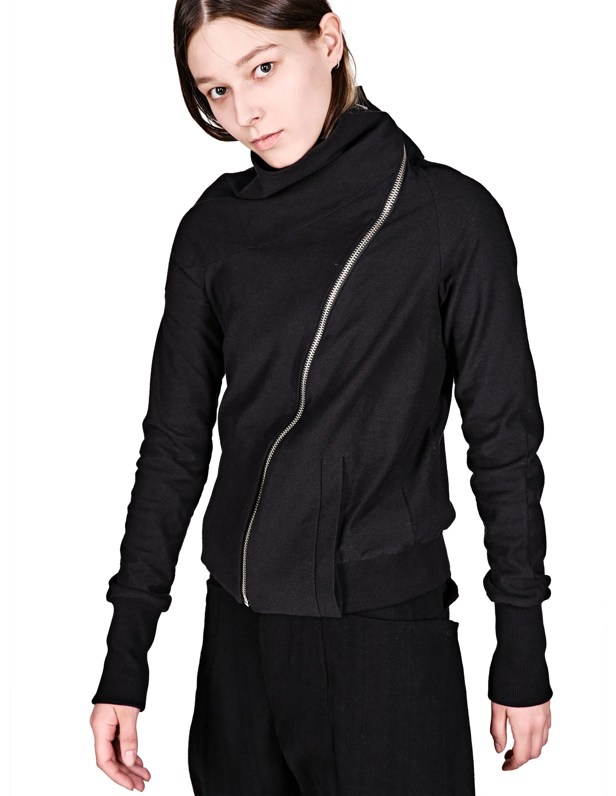 Asymmetrical Zip Cotton Hoodie