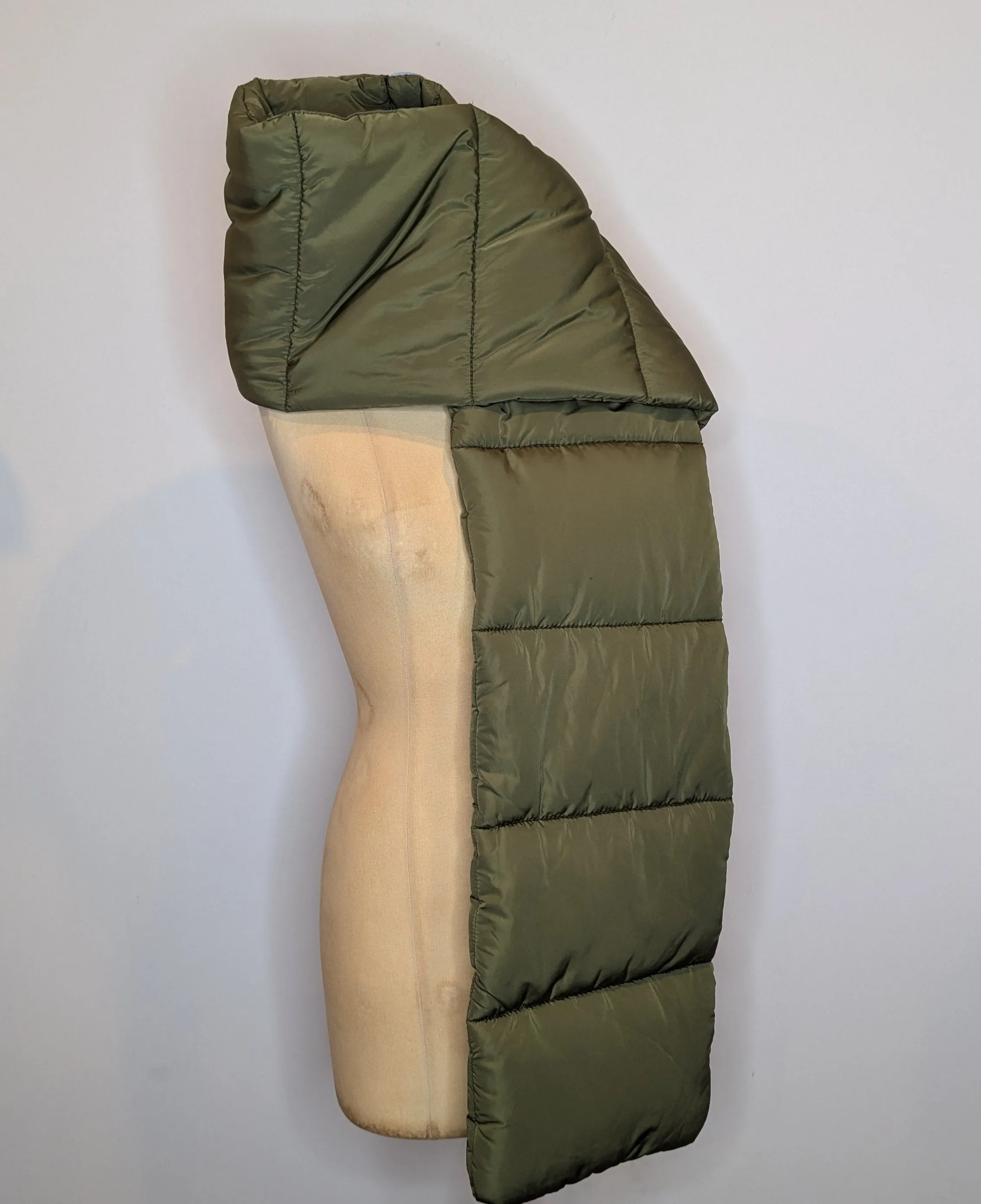 Bershka Army Green Long Quilted Puffer Scarf