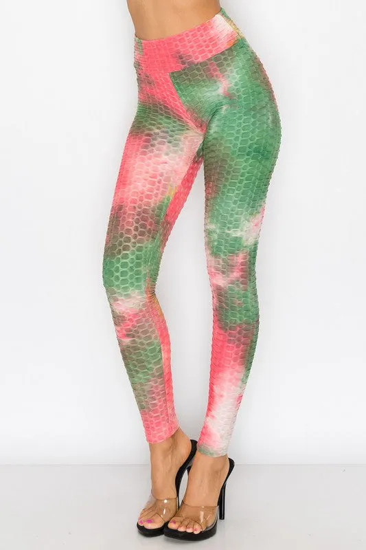 Bottom Lift Honeycomb Tie Dye Leggings -  4 colors