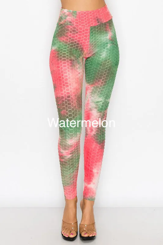 Bottom Lift Honeycomb Tie Dye Leggings -  4 colors