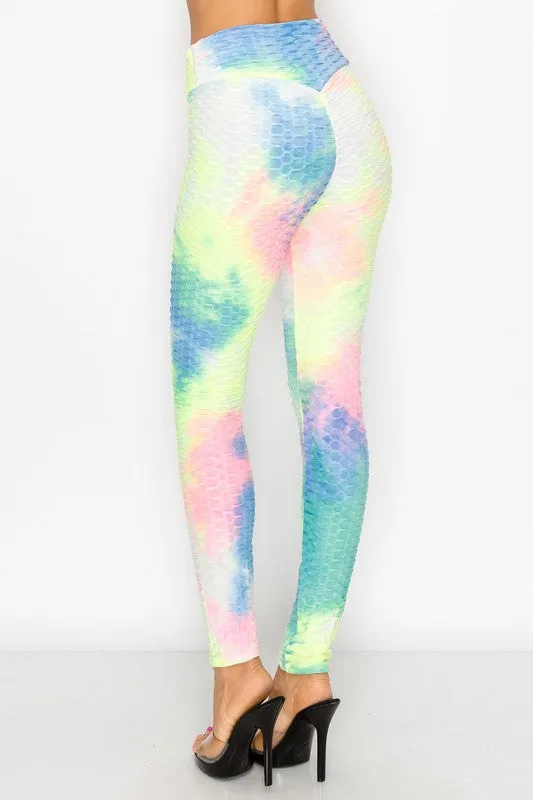 Bottom Lift Honeycomb Tie Dye Leggings -  4 colors