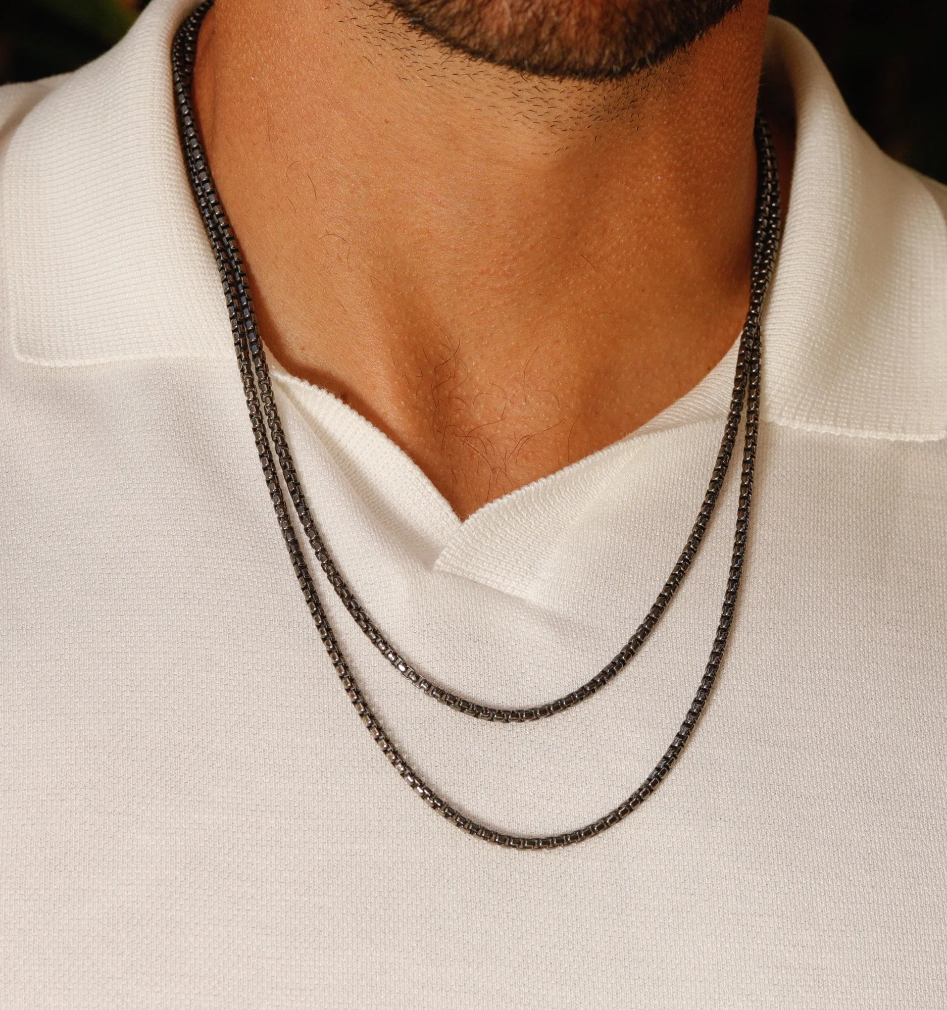Box Chain Necklace in Black Rhodium