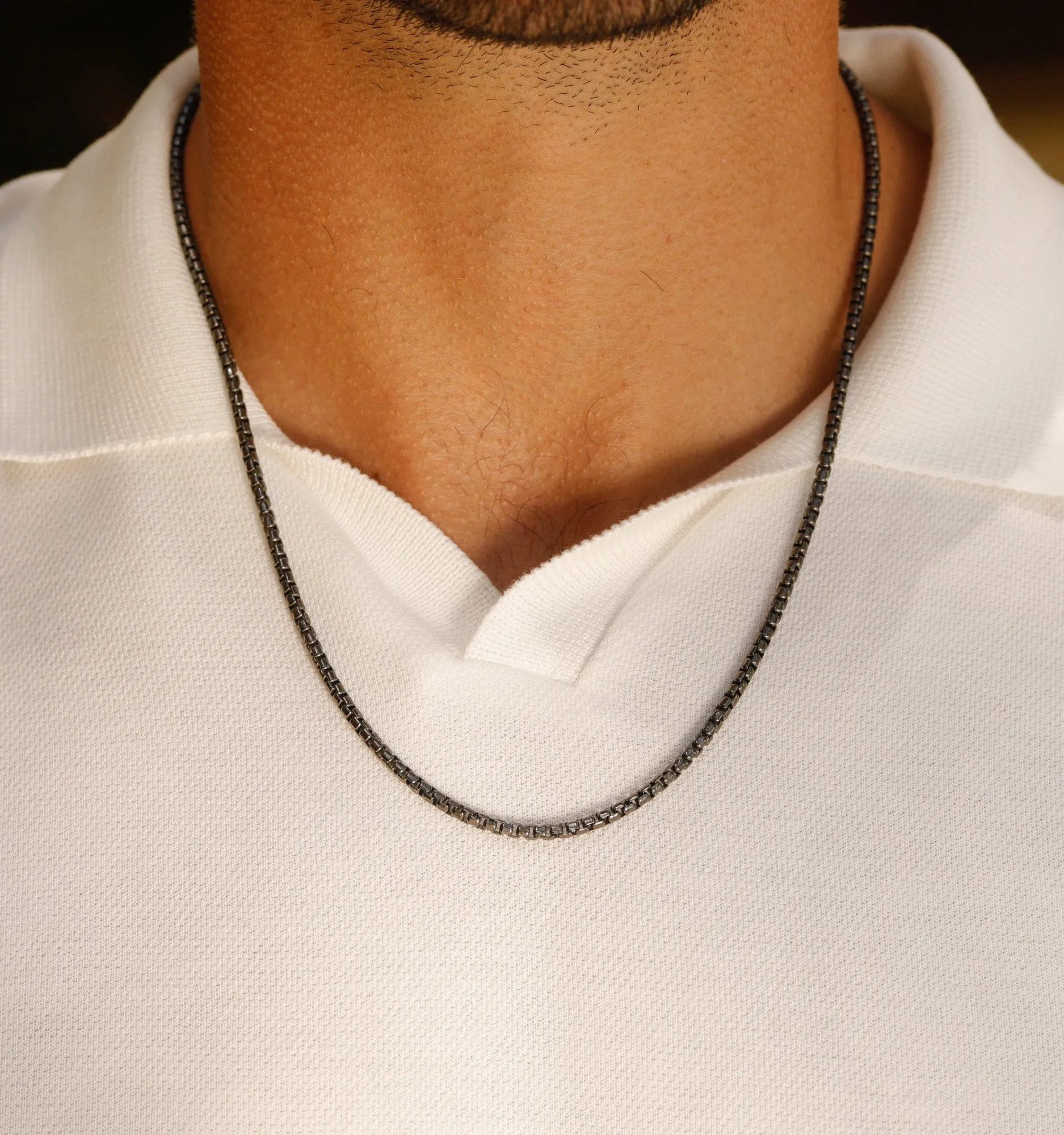 Box Chain Necklace in Black Rhodium
