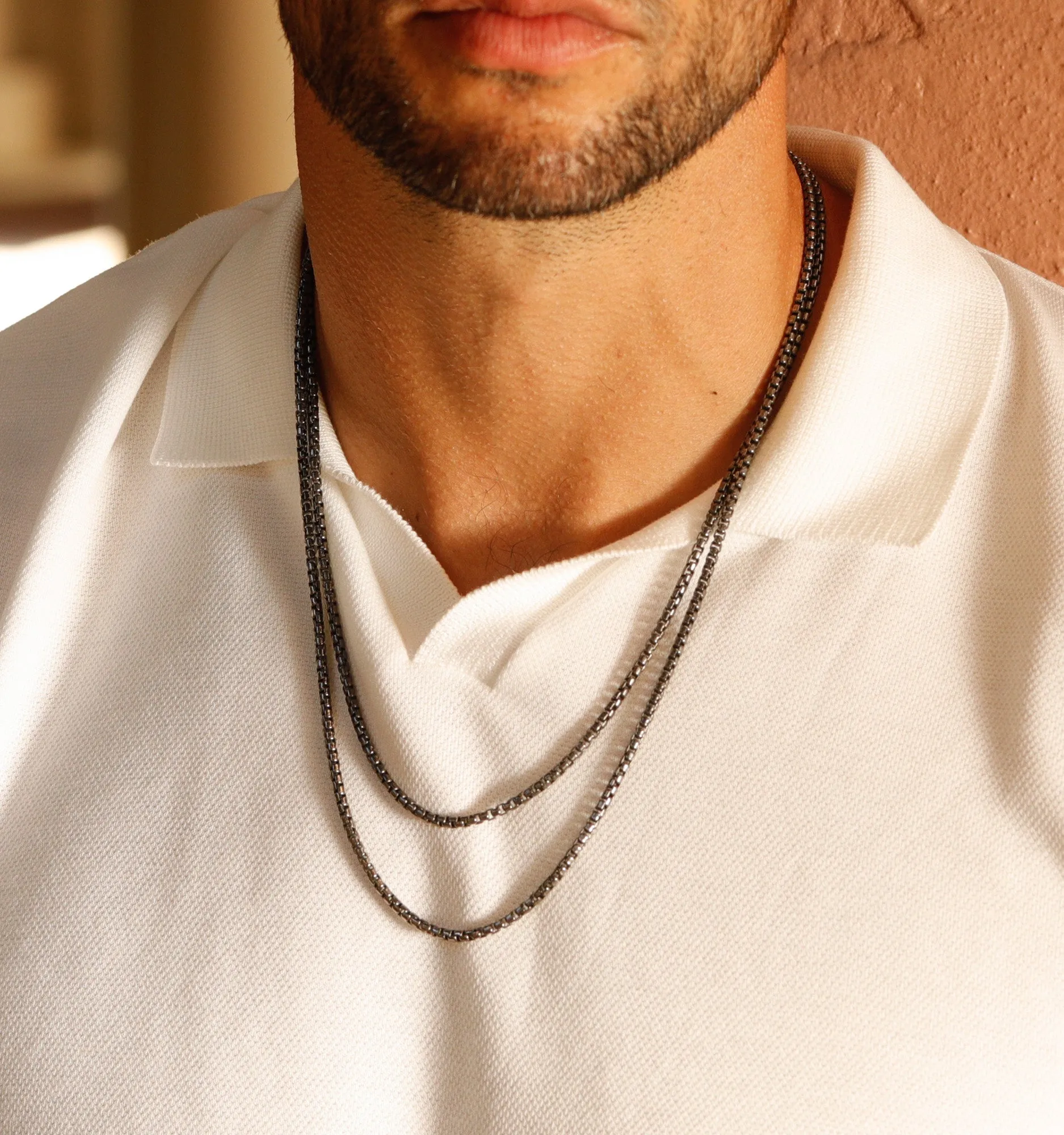 Box Chain Necklace in Black Rhodium