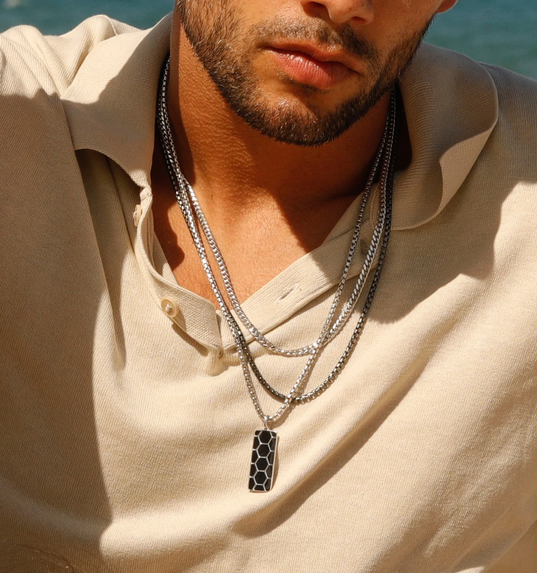 Box Chain Necklace in Black Rhodium
