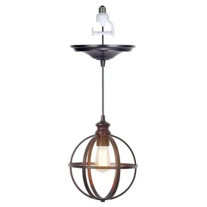 Bronze 10" Metal Globe Cage Instant Pendant Recessed Can Conversion Kit