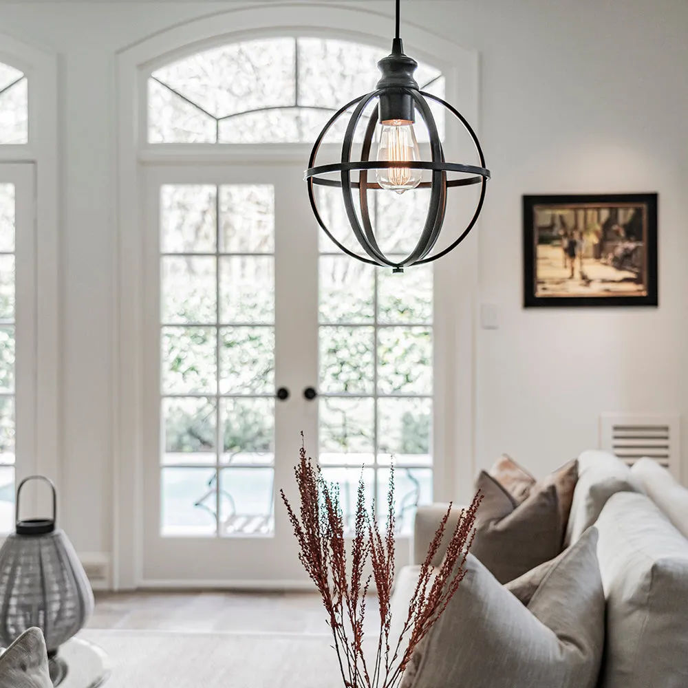 Bronze 10" Metal Globe Cage Instant Pendant Recessed Can Conversion Kit