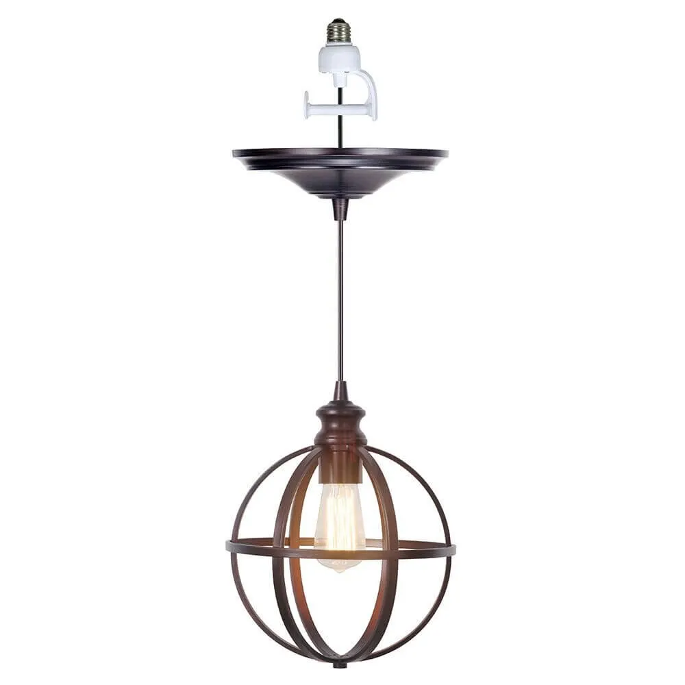 Bronze 10" Metal Globe Cage Instant Pendant Recessed Can Conversion Kit