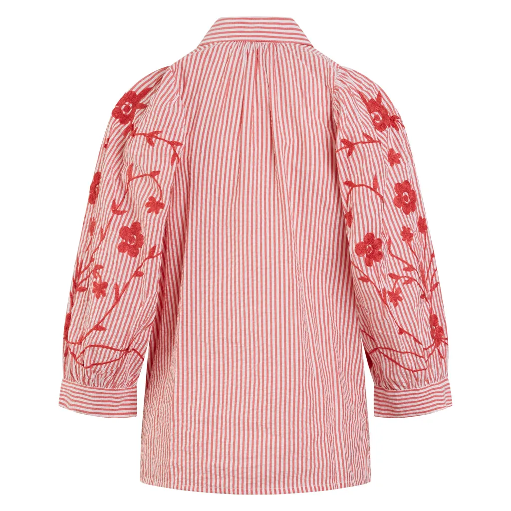 Cherry Embroidered Seersucker Mary Blouse