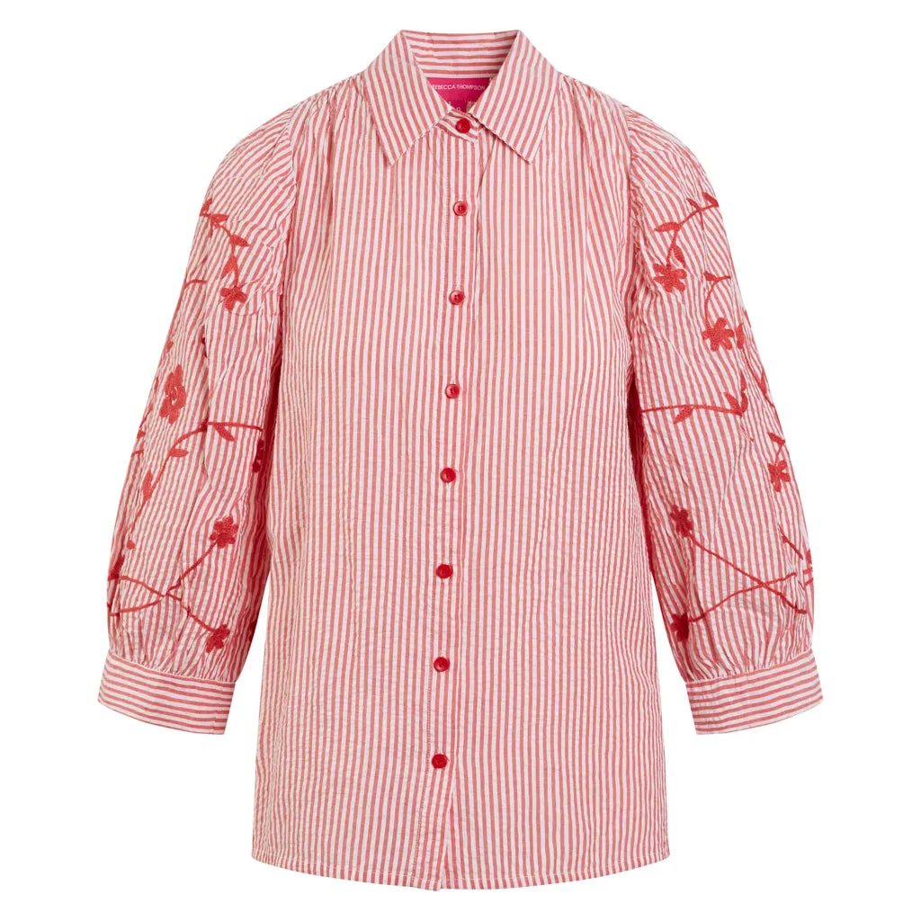 Cherry Embroidered Seersucker Mary Blouse