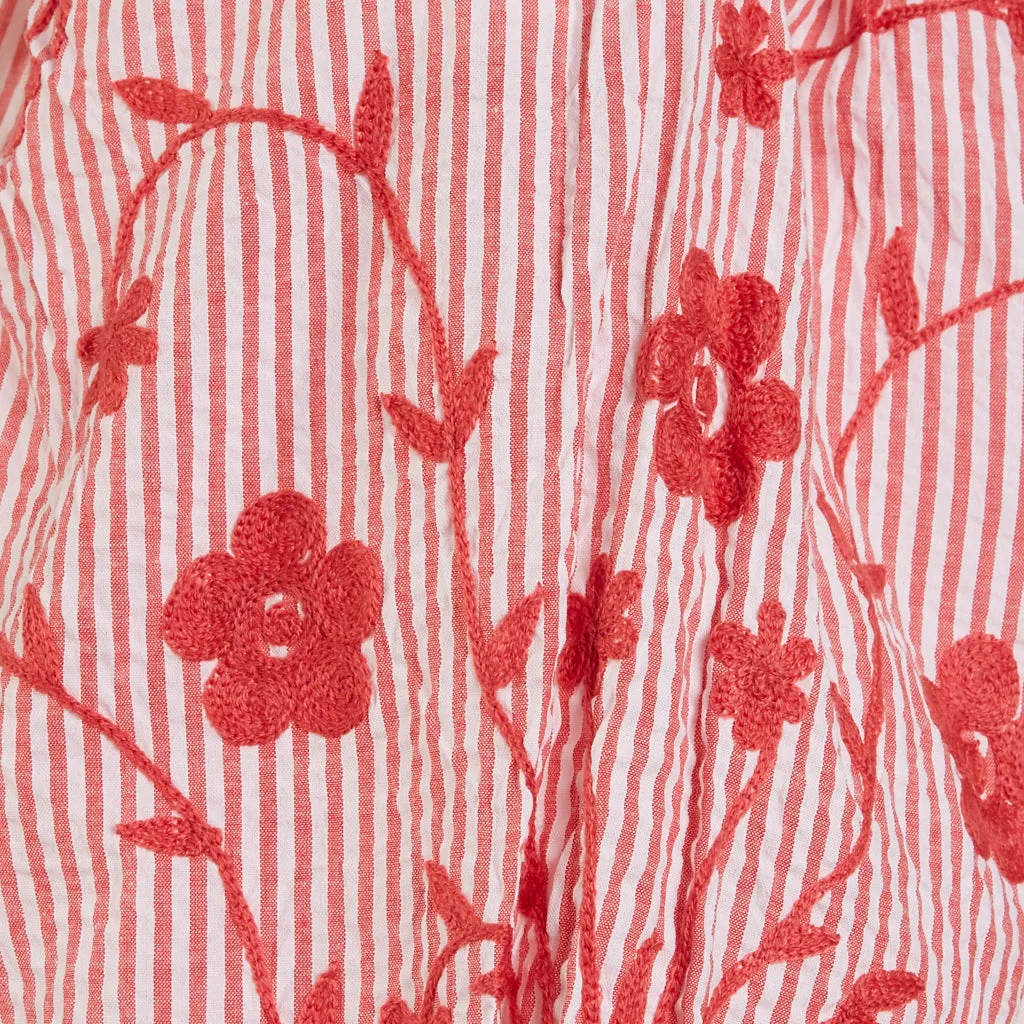 Cherry Embroidered Seersucker Mary Blouse