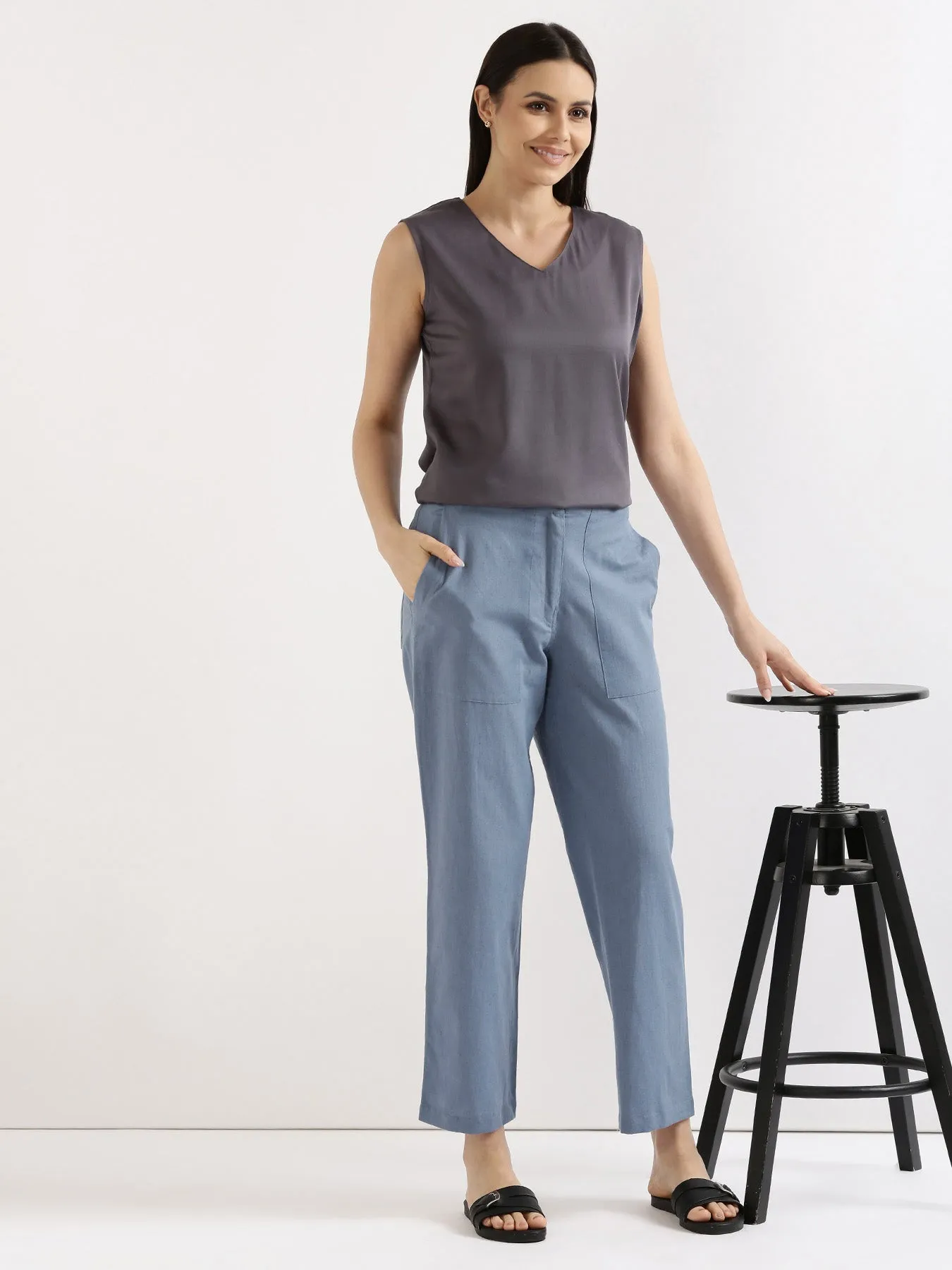 English Blue Airy Linen Pants