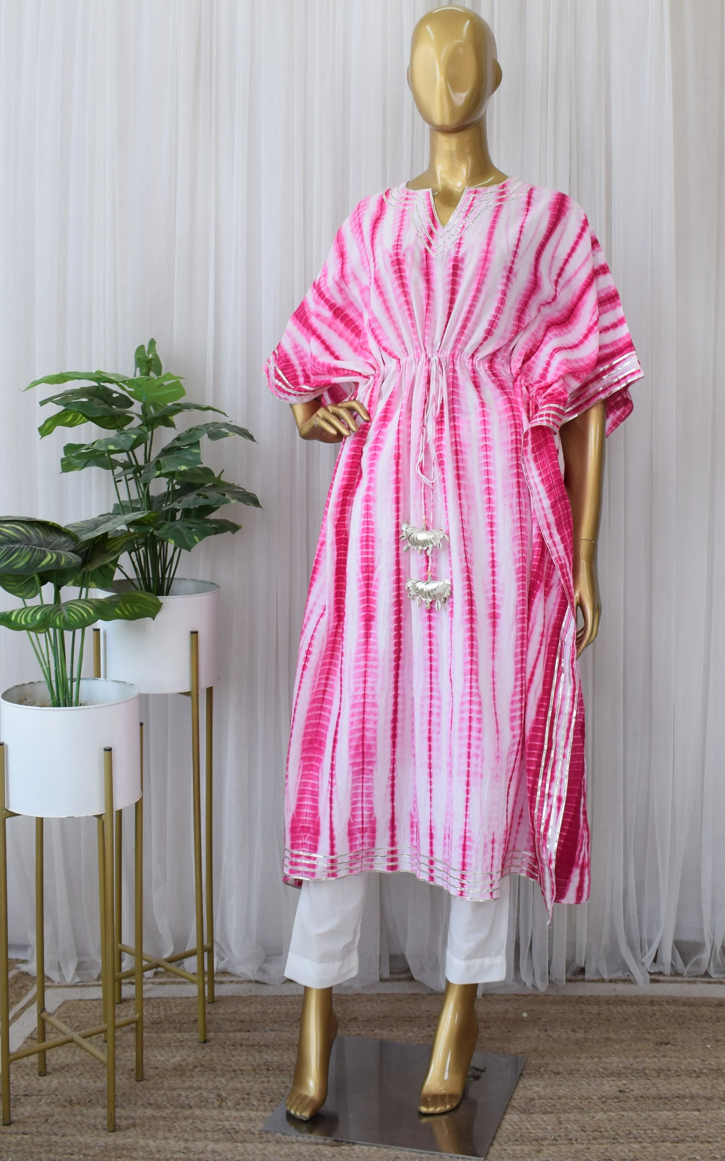 Hot Pink Shibori Kaftan & Pant Set