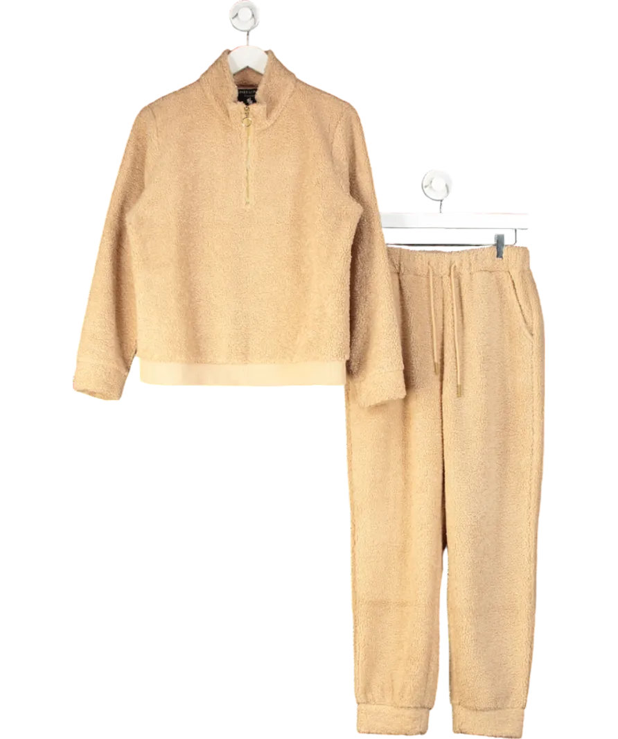 Laines London Beige Teddy Fleece 2-piece Lounge Set UK S