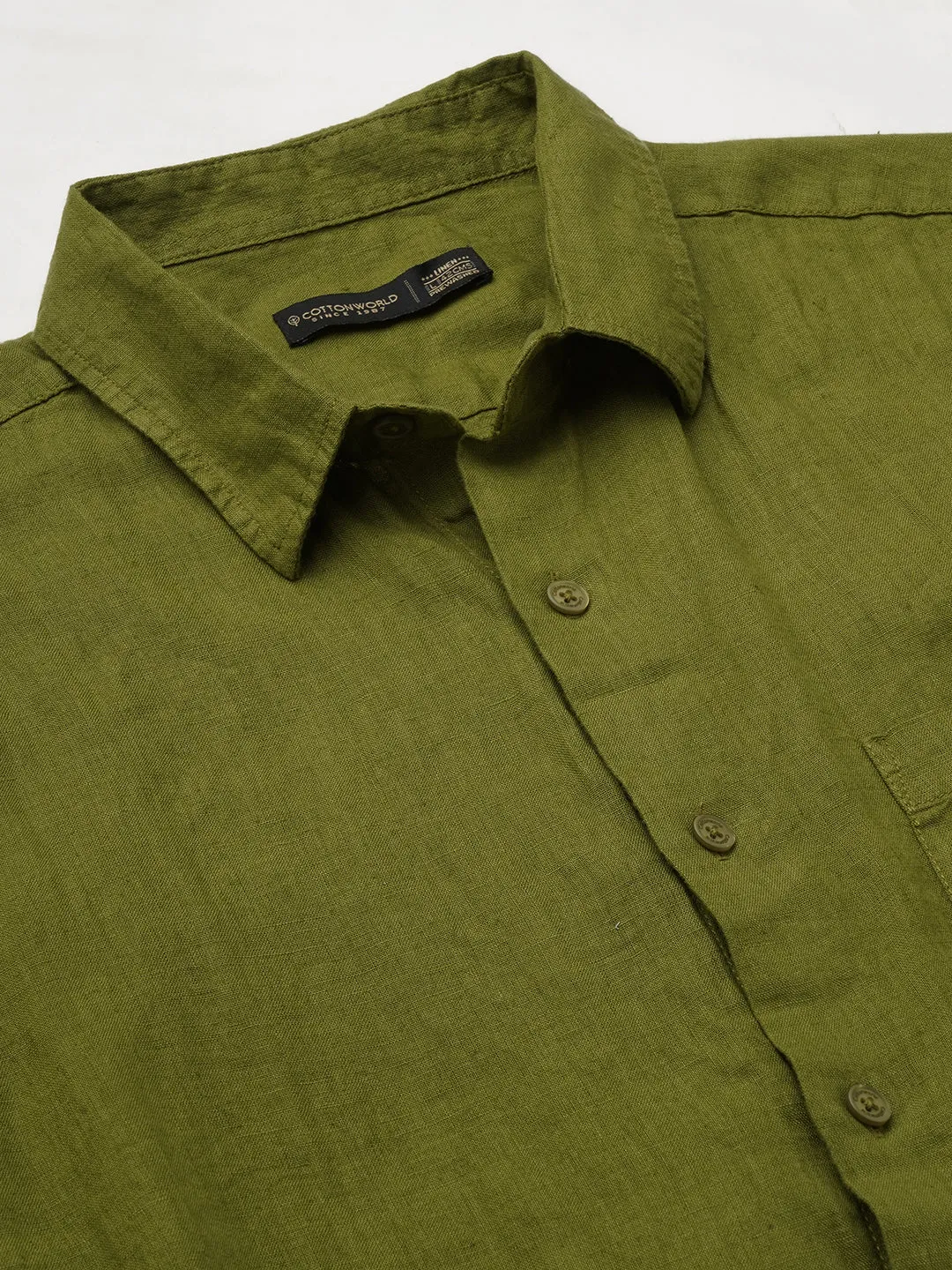 Men's Olive 100% Linen Regular Fit Shirt