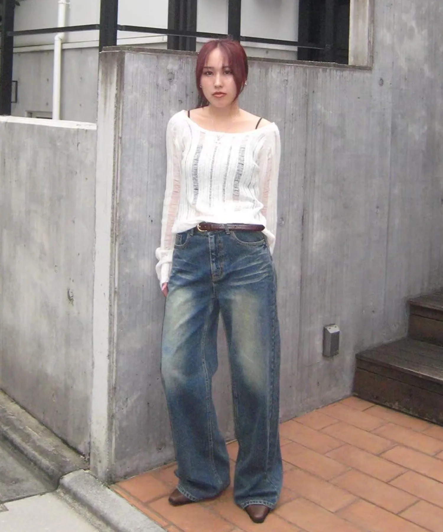 Vintage wash straight jeans