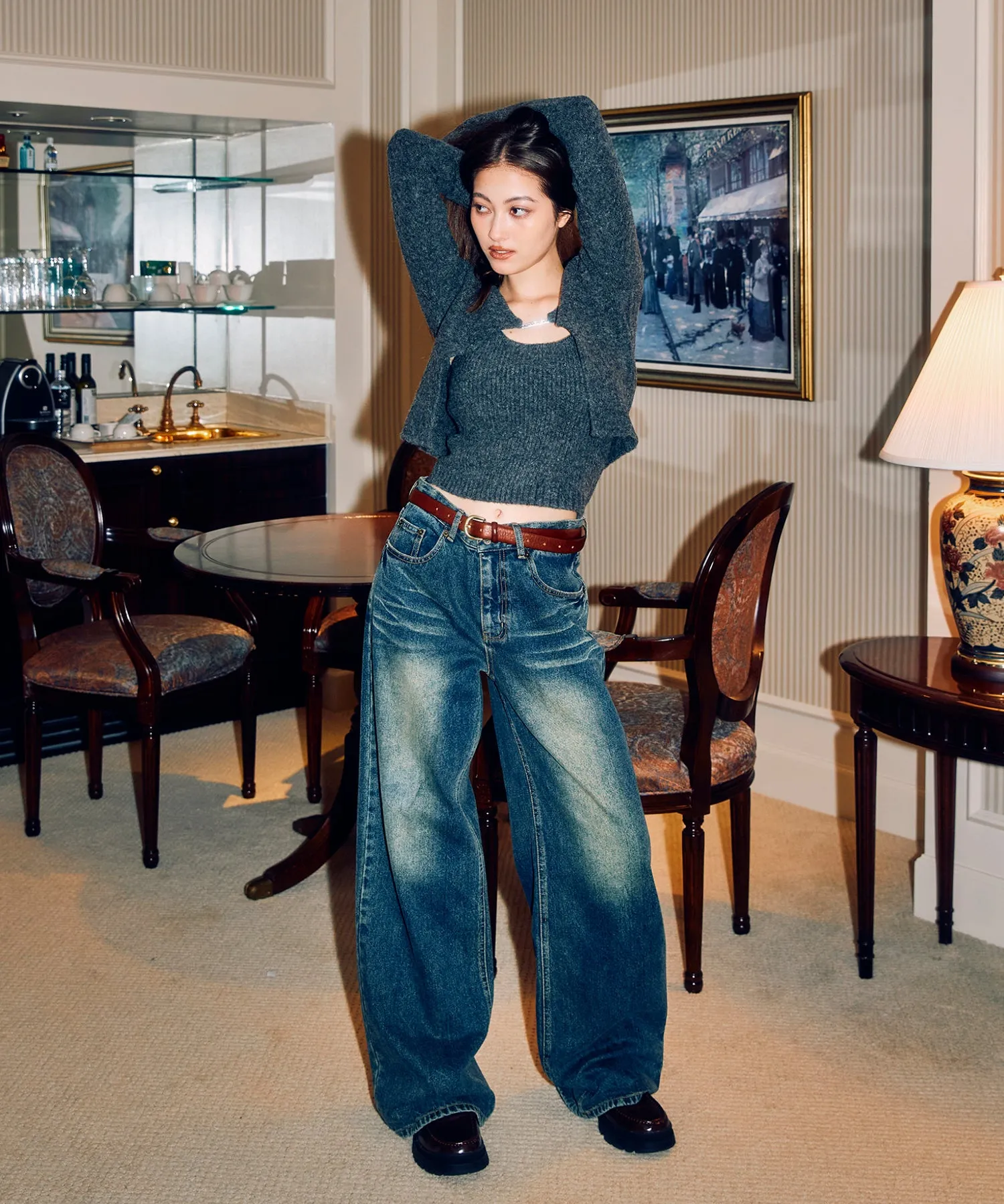 Vintage wash straight jeans
