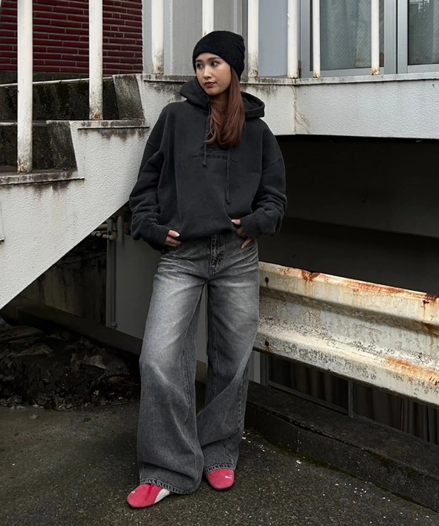 Vintage wash straight jeans