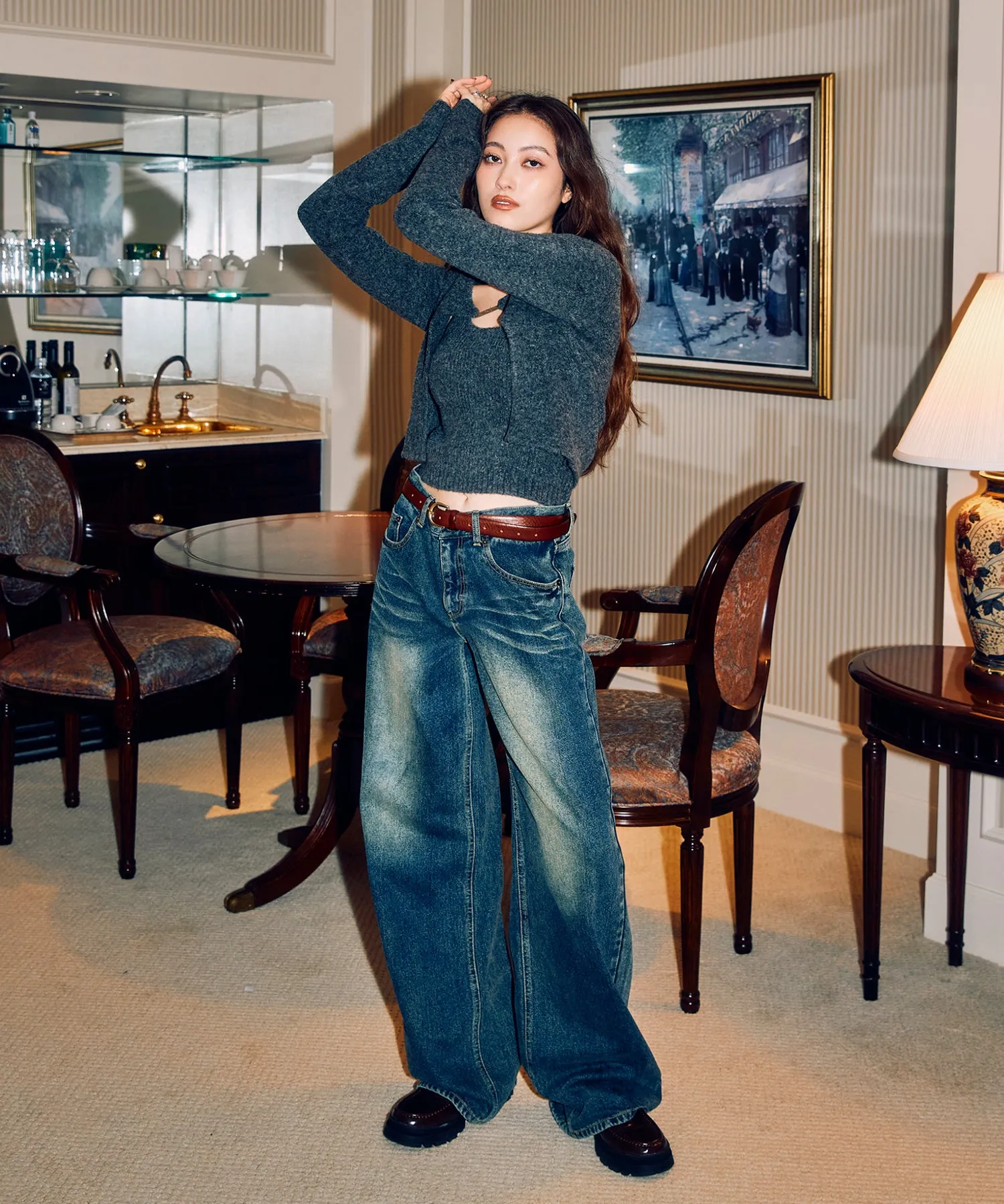 Vintage wash straight jeans