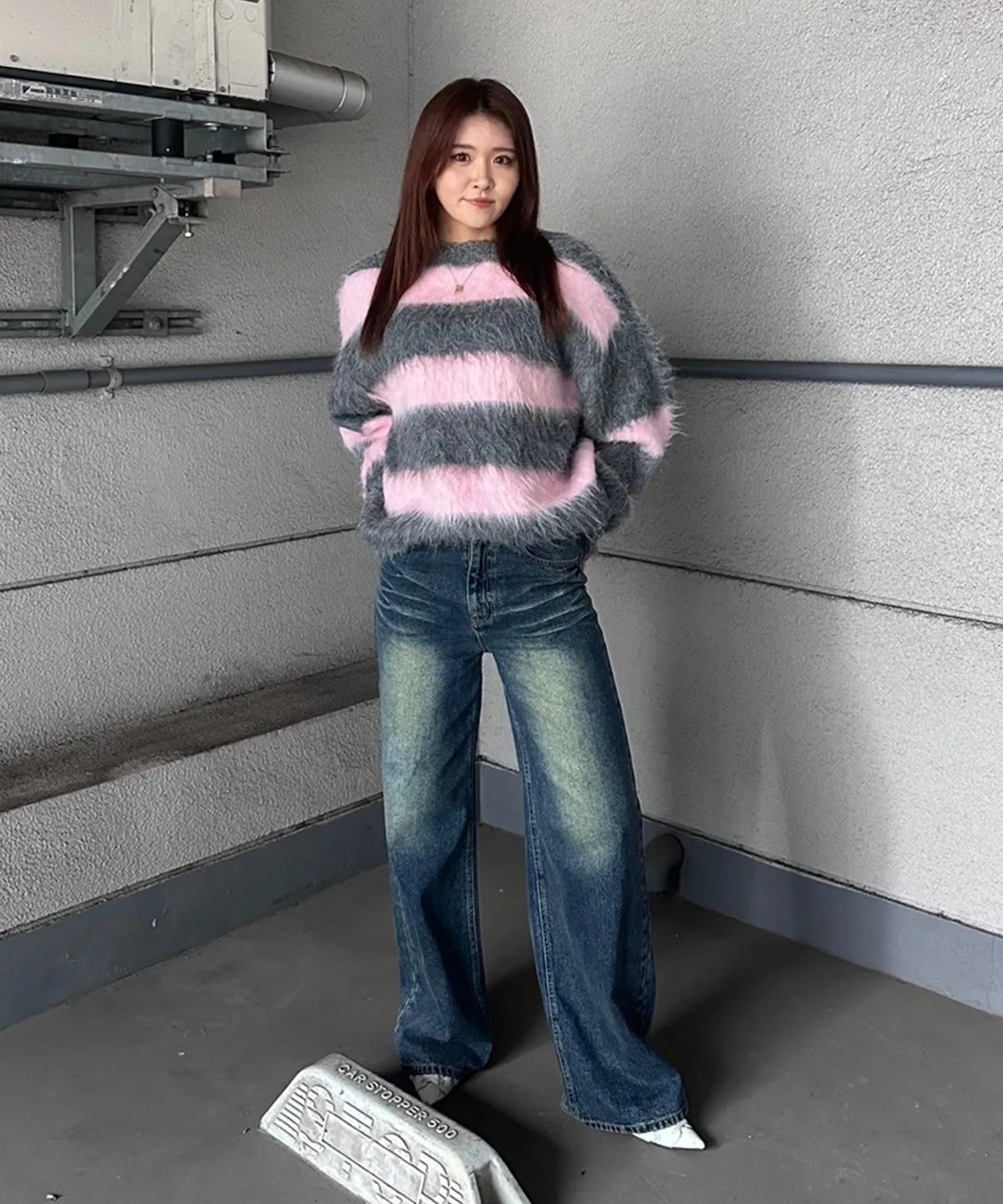 Vintage wash straight jeans