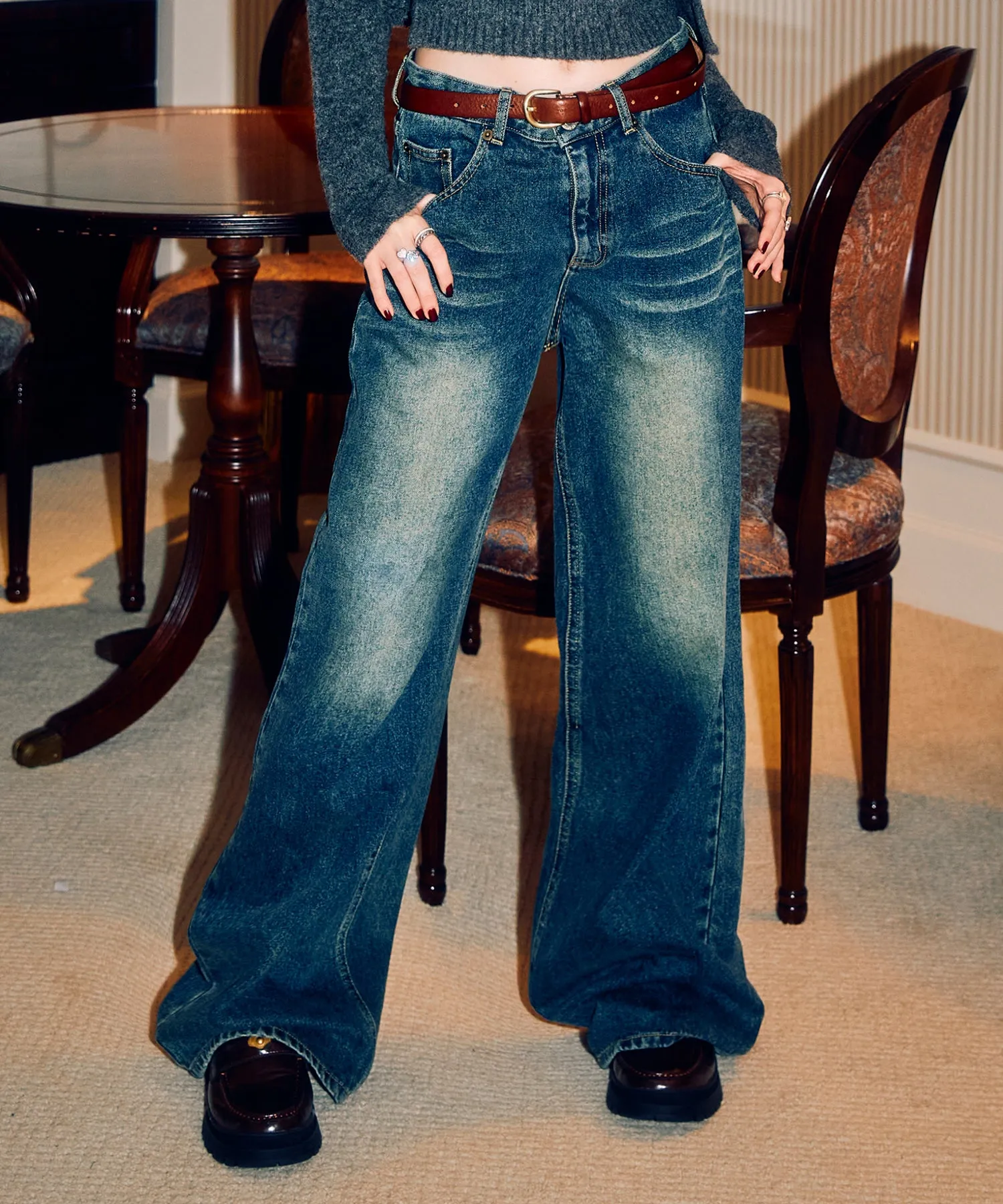 Vintage wash straight jeans