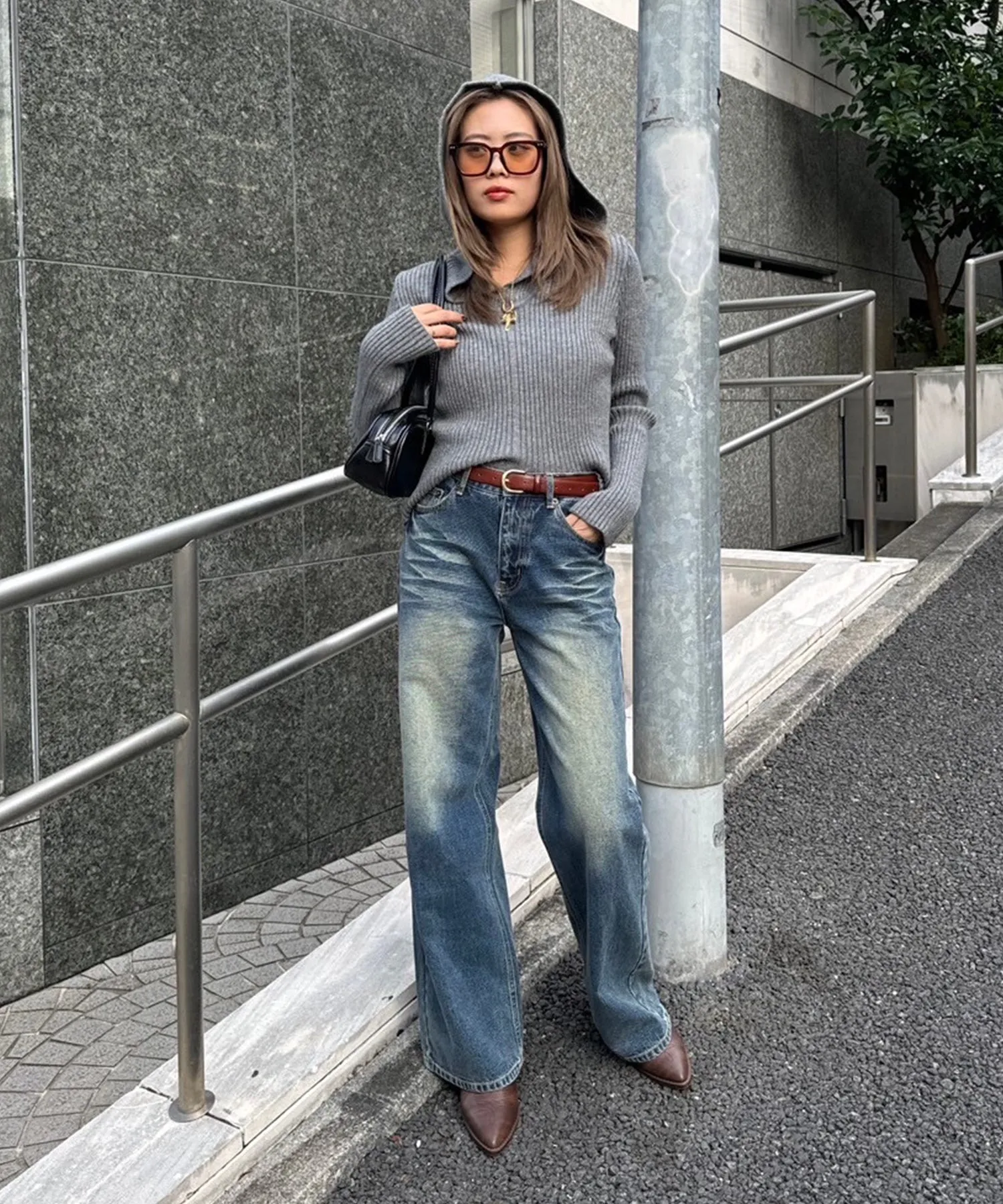 Vintage wash straight jeans