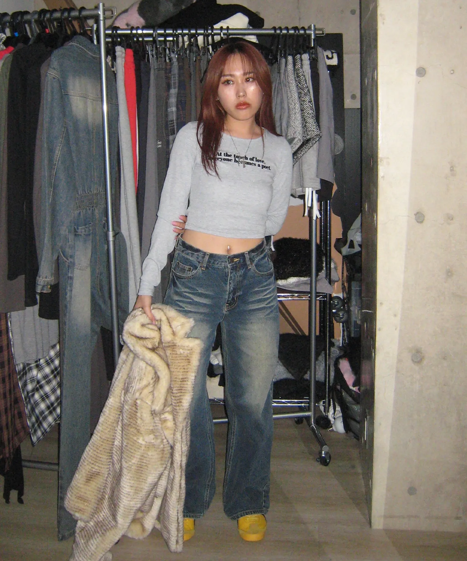 Vintage wash straight jeans