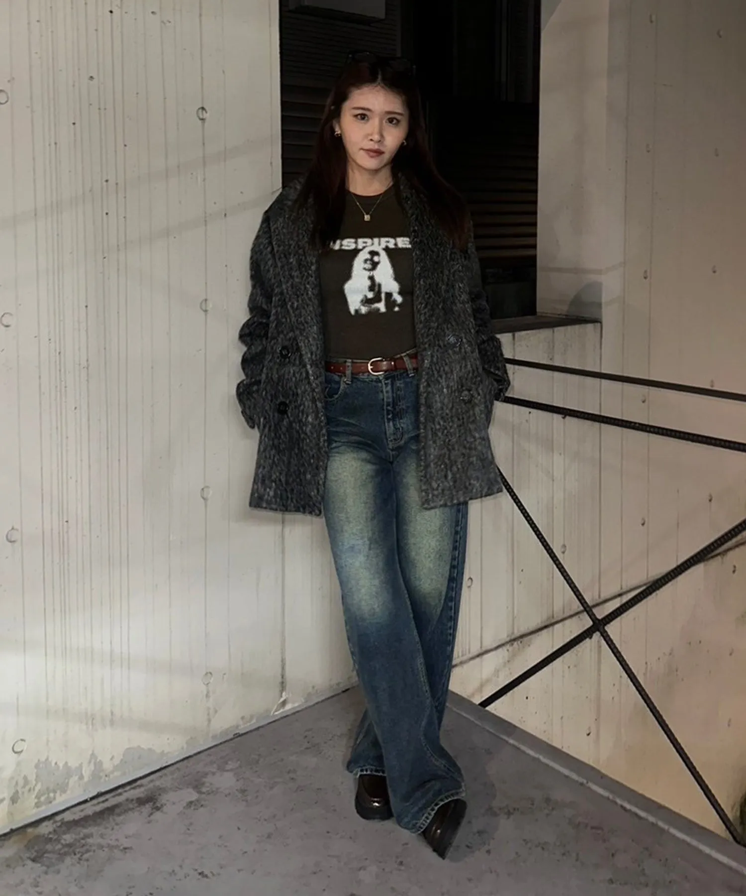 Vintage wash straight jeans