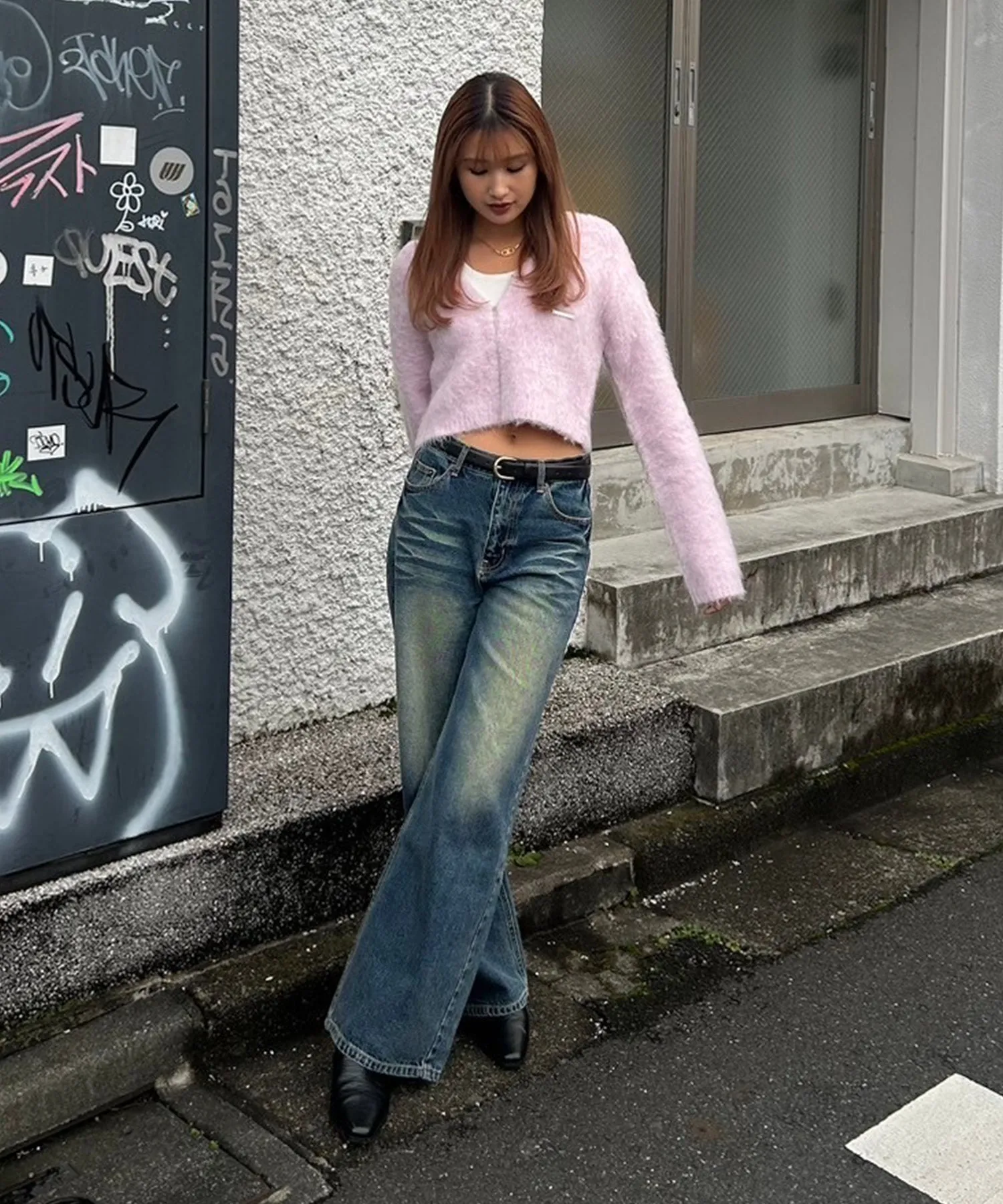 Vintage wash straight jeans