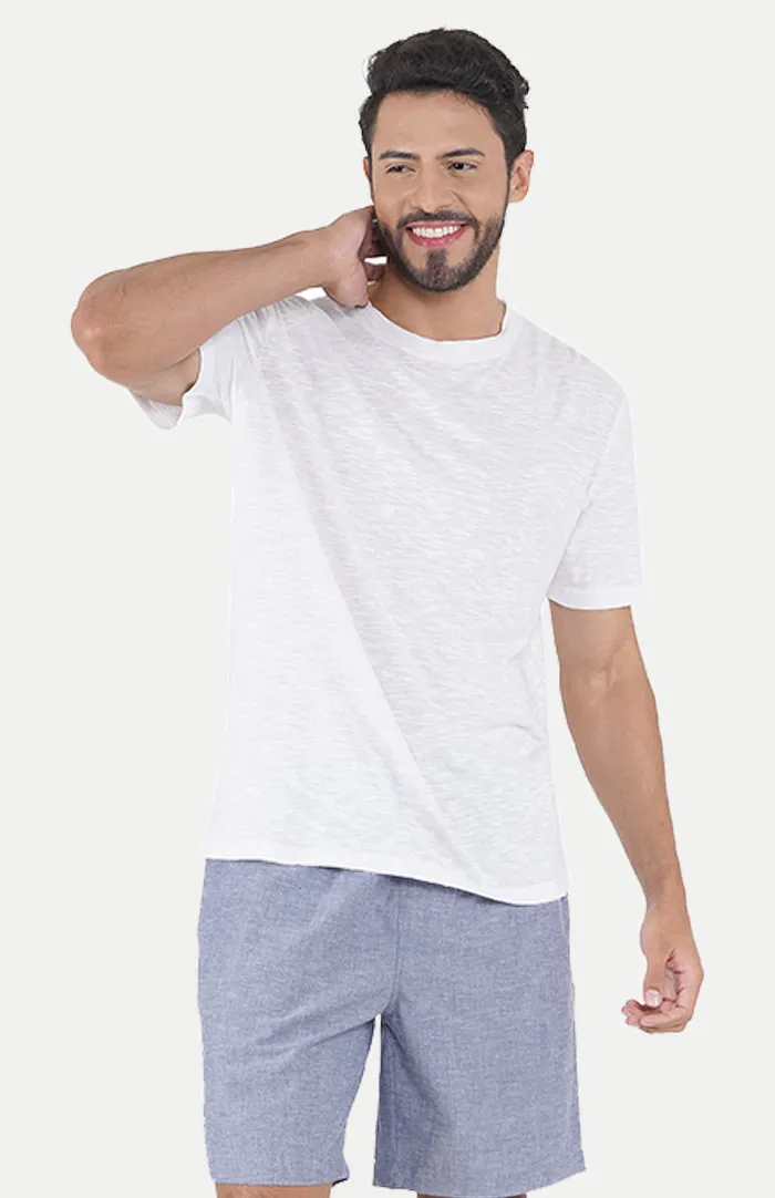White - Blue Set | White T-shirt & Shorts | Co-ord Set