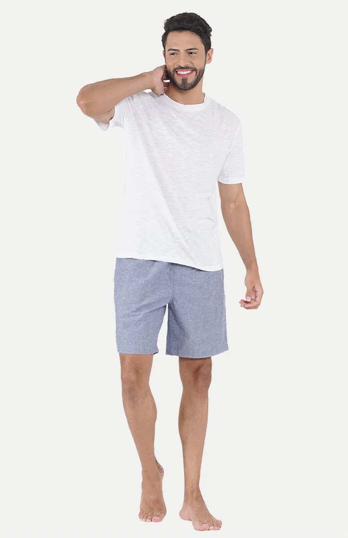White - Blue Set | White T-shirt & Shorts | Co-ord Set