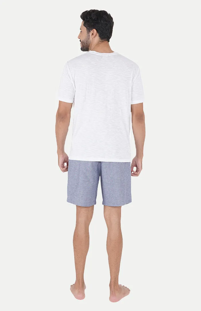 White - Blue Set | White T-shirt & Shorts | Co-ord Set